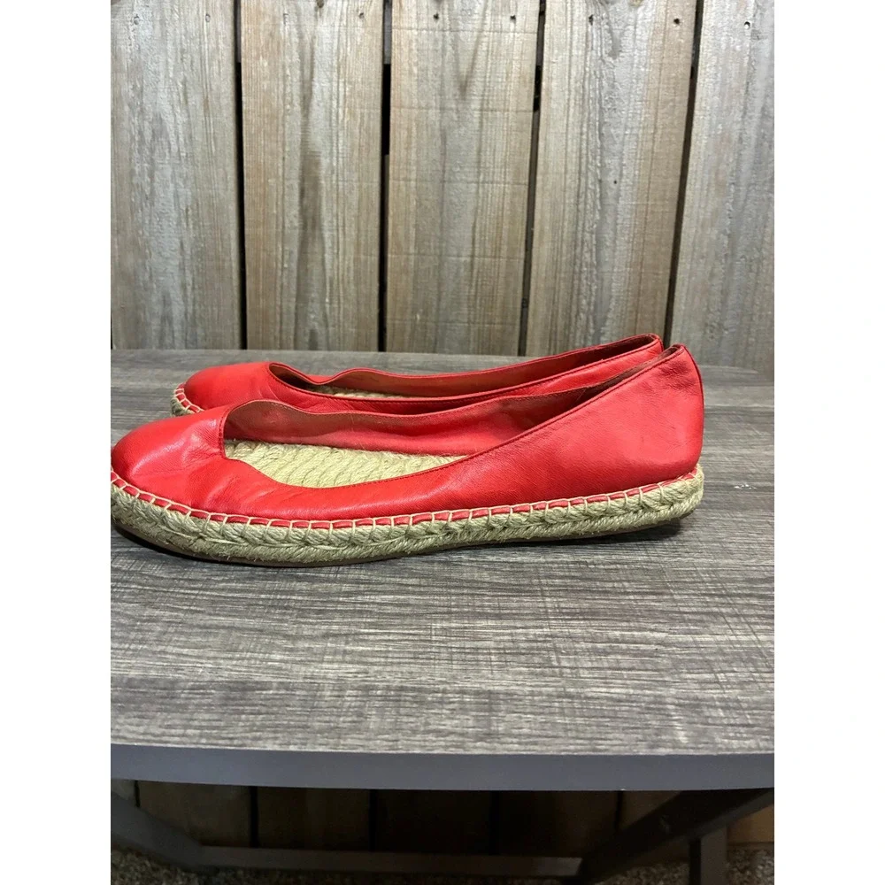 Cole Haan Red Leather Espadrille Flats Women 9.5B D34785 Slip On Jute‎ Sole